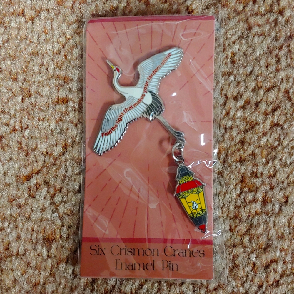 Six Crimson Cranes Enamel Pin